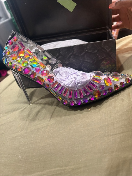 Azalea Wang Shoes - Clear Crystal Stiletto Heels with Pink Iridescent Gem Accents - Women's Heels